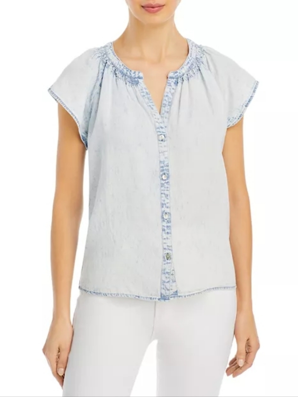 Rails Alena Chambray Acid Wash Shirt Linen Blend Size L